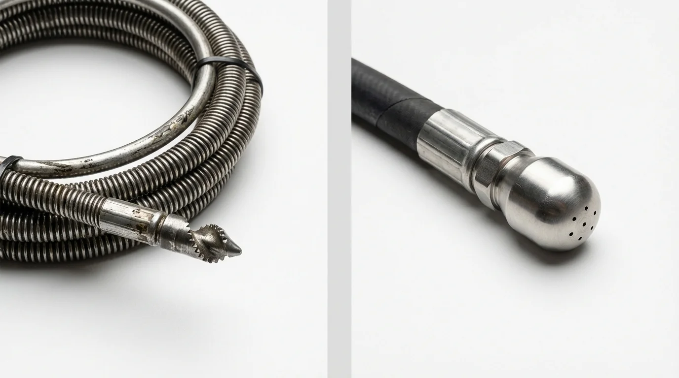 Drain snake cable and hydro jetting nozzle used for drain cleaning in Burlington, NC