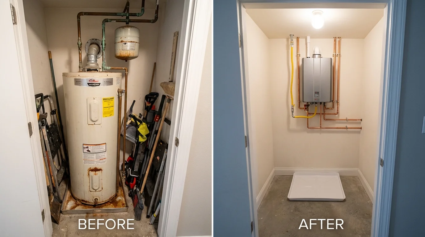 Tank water heater versus wall-mounted tankless unit comparison for Burlington, NC homeowners